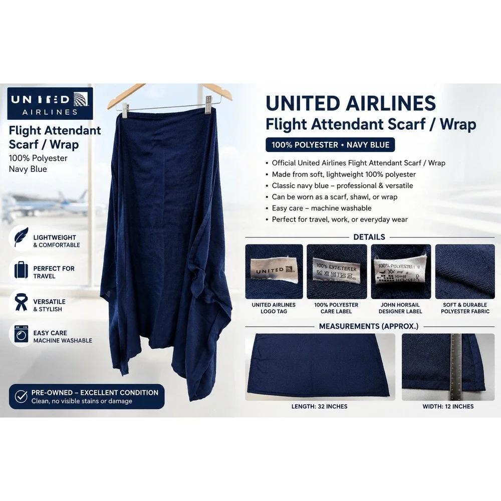 United Airlines First Class Cabin Blanket John Horsfall Navy Blue Travel Throw